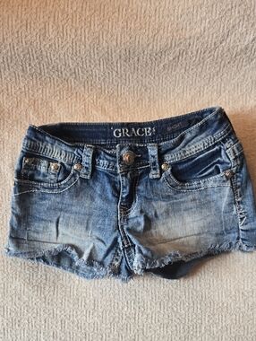 Grace Blue Distressed Denim Jean Shorts